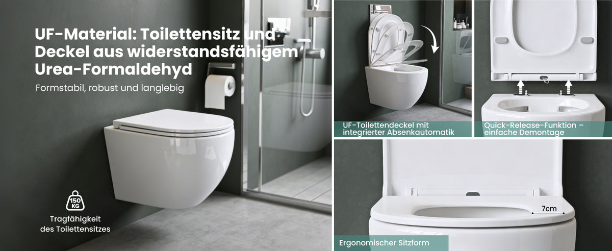 glasvilla Sanitari Bagno Sospeso in Ceramica WC Sospeso senza Brida con Chiusura di Soft Close