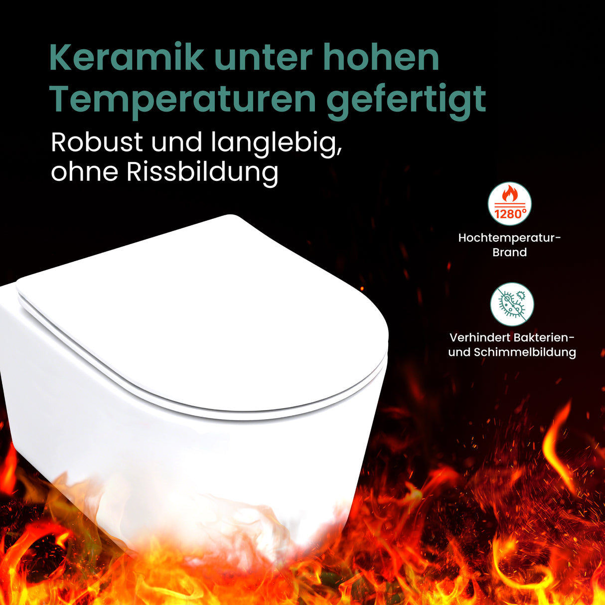 Glasvilla Design – Inodoro suspendido sin reborde en cerámica blanca con asiento Soft-Close