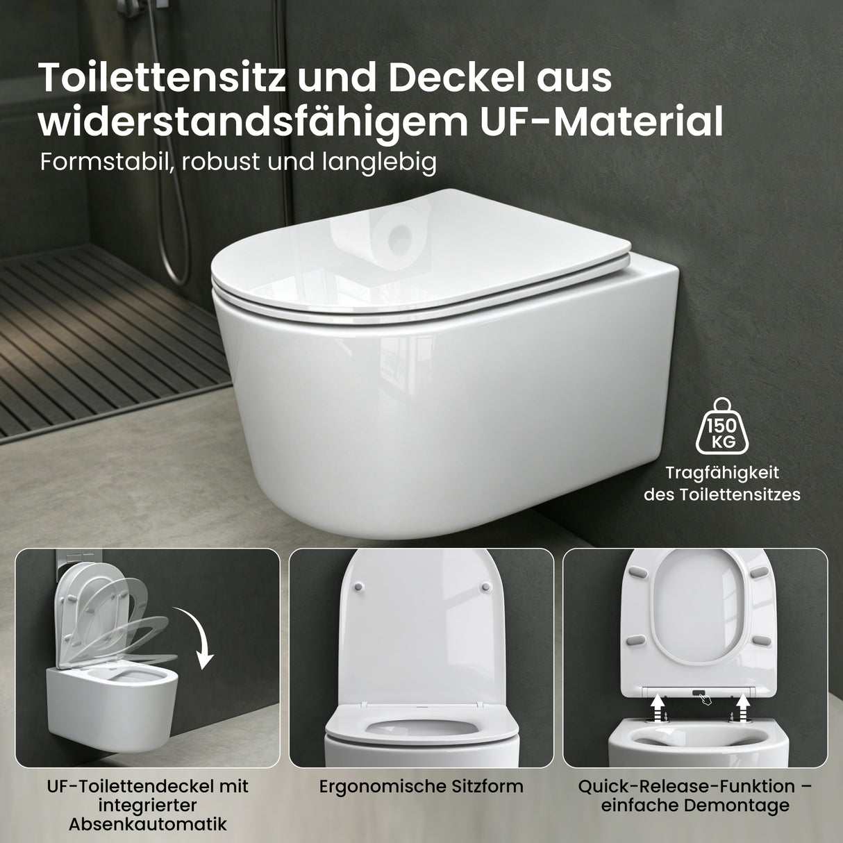 Glasvilla Design – Inodoro suspendido sin reborde en cerámica blanca con asiento Soft-Close