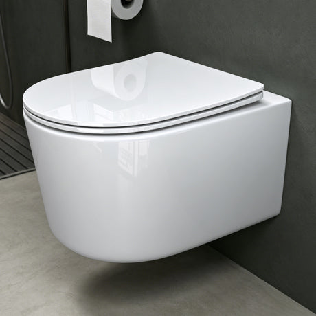 Glasvilla Design – Inodoro suspendido sin reborde en cerámica blanca con asiento Soft-Close