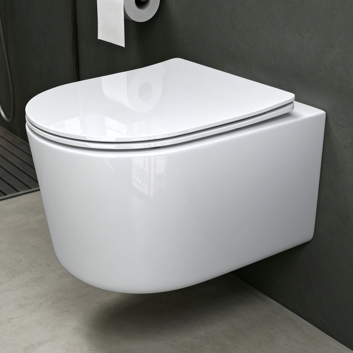 Glasvilla Design – Inodoro suspendido sin reborde en cerámica blanca con asiento Soft-Close