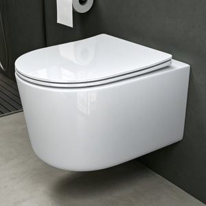 Glasvilla Design – Inodoro suspendido sin reborde en cerámica blanca con asiento Soft-Close