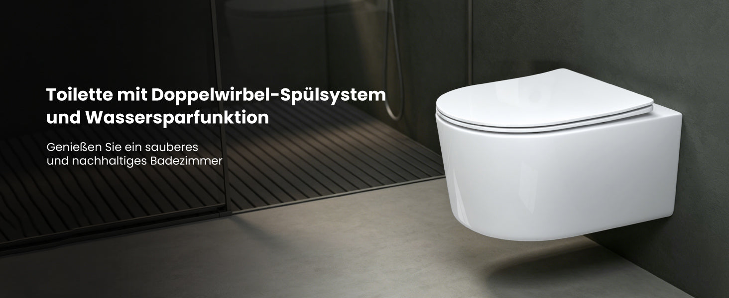 Glasvilla Design – Inodoro suspendido sin reborde en cerámica blanca con asiento Soft-Close