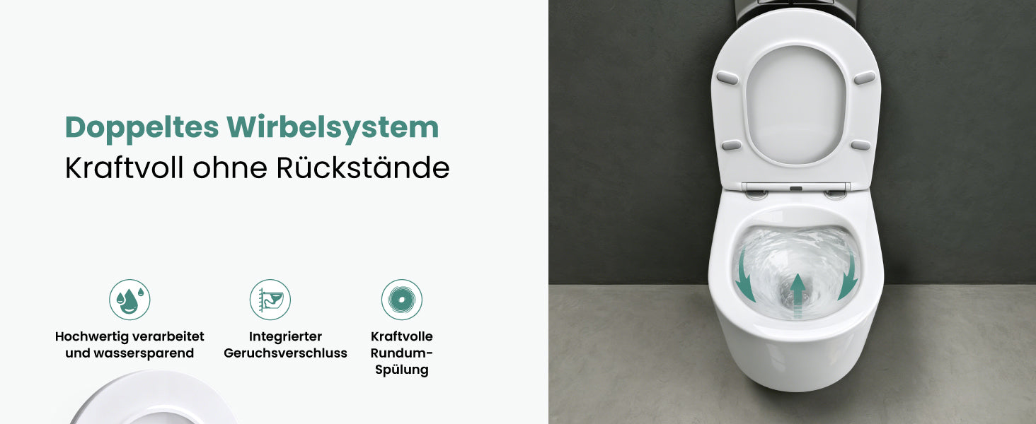 Glasvilla Design – Inodoro suspendido sin reborde en cerámica blanca con asiento Soft-Close