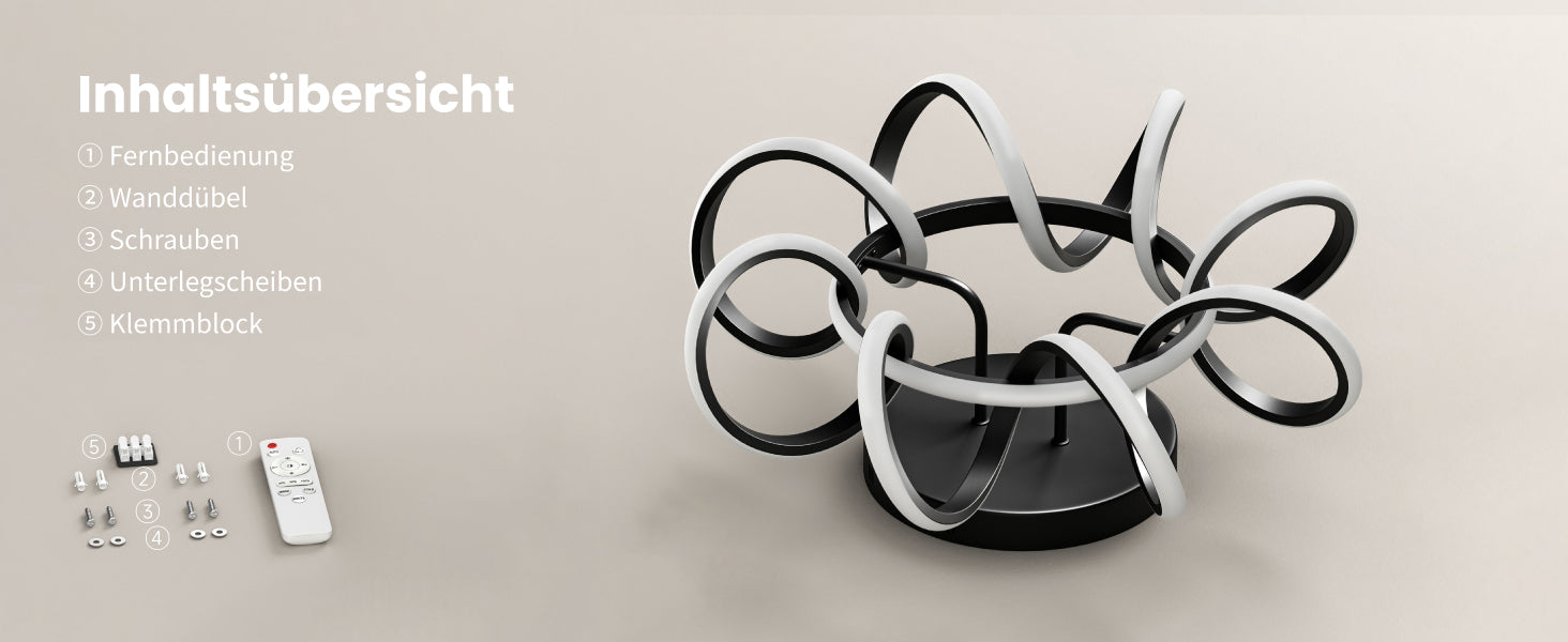 glasvilla Deckenlampe, dimmbar 3000-6400K,mit Fernbedienung | LED Deckenleuchte,112W Schwarz,Moderne,für Schlafzimmer, Wohnzimmer, Kinderzimmer Nuvora06