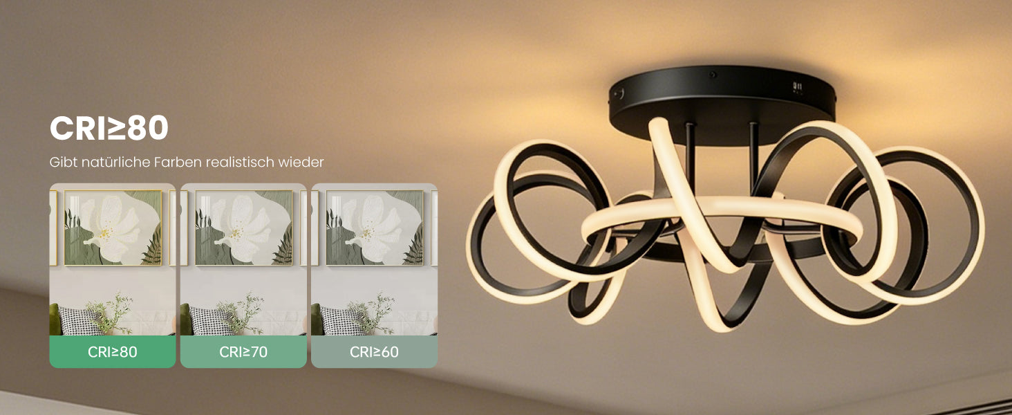 glasvilla Deckenlampe, dimmbar 3000-6400K,mit Fernbedienung | LED Deckenleuchte,112W Schwarz,Moderne,für Schlafzimmer, Wohnzimmer, Kinderzimmer Nuvora06