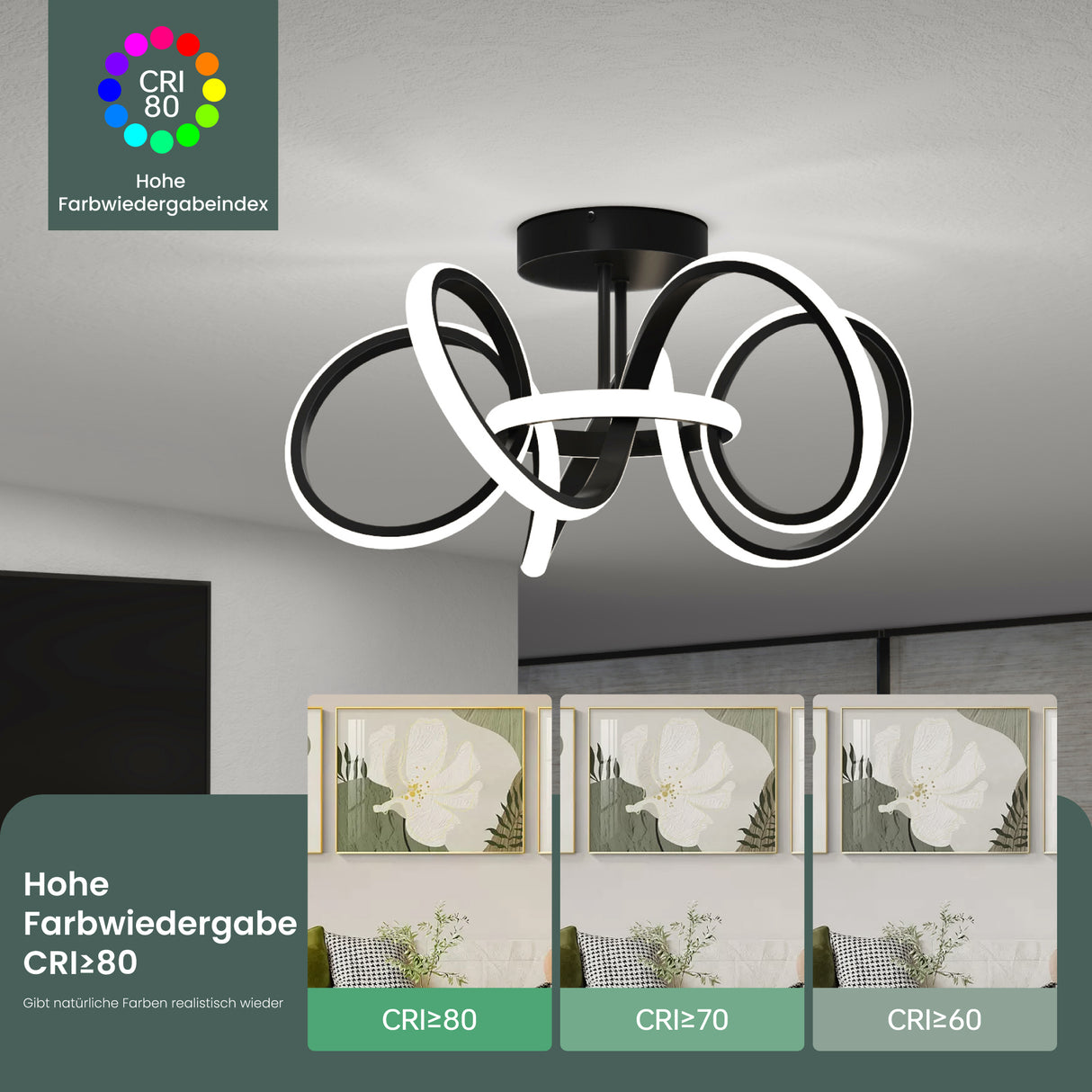 lampara de techo LED glasvilla con control remoto, regulable sin escalas 3000-6400K, lámpara de habitación sin parpadeo 65W negra para dormitorio, sala de estar, oficina, pasillo