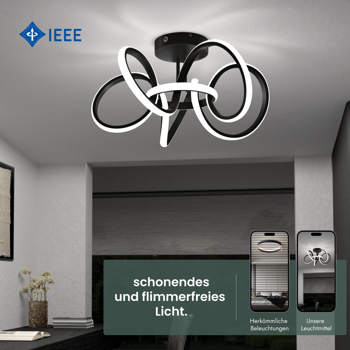 glasvilla Plafonnier LED avec Télécommande Intensité Lumineuse Réglable en Continu 3000 à 6400K Sans Scintillement 65W Noir Idéal pour Chambre Salon Bureau ou Couloir