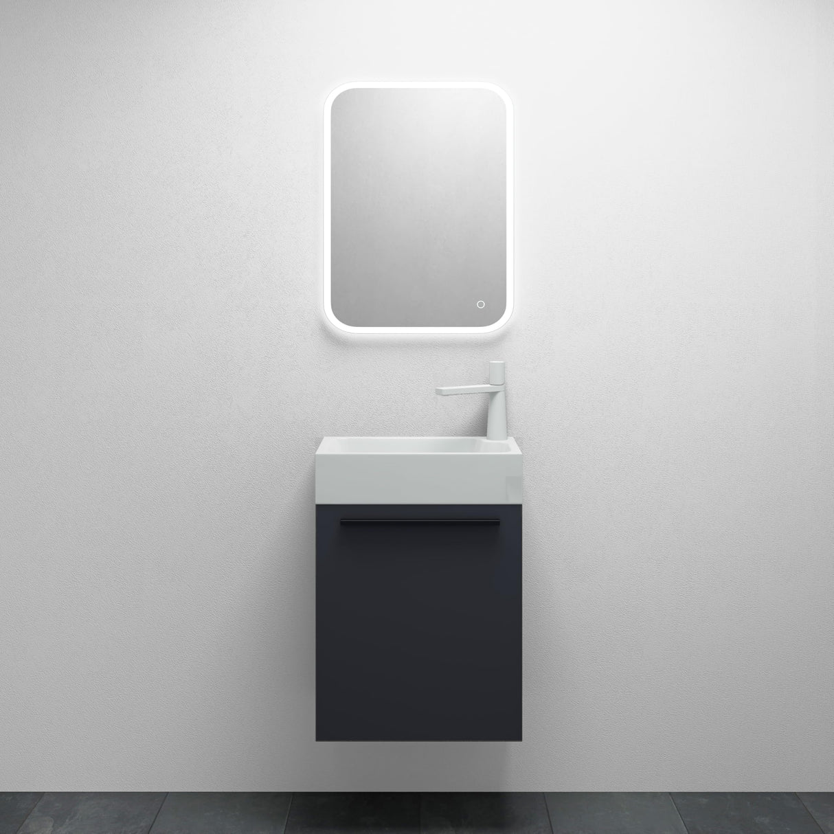 glasvilla Ensemble de Meubles de Salle de Bain Petit Meuble Sous-Vasque 46 cm Meuble Bas avec Vasque Blanche en Solid Surface pour WC Invités Pisa