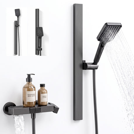 Glasvilla Design, Sistema de ducha con rociador efecto lluvia, teleducha regulable y monomando (3 tipos de chorro)