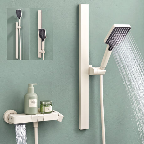Glasvilla Design, Sistema de ducha con rociador efecto lluvia, teleducha regulable y monomando (3 tipos de chorro)