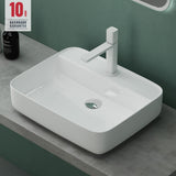 glasvilla Aufsatzwaschbecken eckig Waschschale Waschbecken aus Keramik Weiß mit Armaturloch Brüssel107