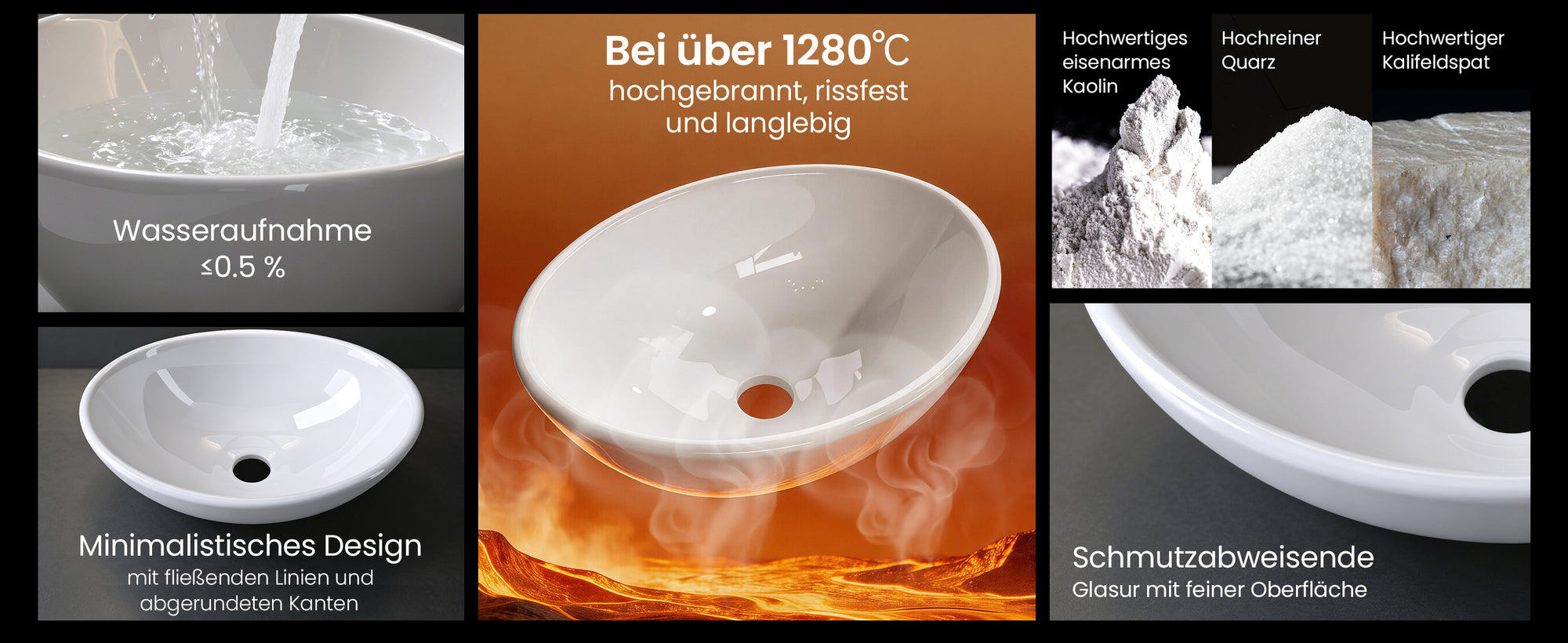 glasvilla Lavabo da Appoggio in Ceramica Lavandino Bagno da Appoggio Nano Rivestimenti Inclusi Brüssel205