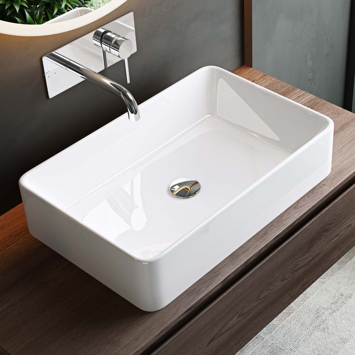 Vasque à poser Glasvilla, dimensions L x P x H : 59 x 38 x 13,5 cm, en céramique, Bruxelles 105D