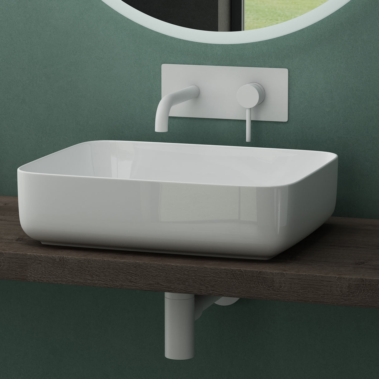 Vasque à poser Glasvilla, meuble vasque en céramique blanche, rectangulaire avec revêtement nano/effet lotus, Bruxelles 106