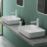 glasvilla Aufsatzwaschbecken eckig Waschschale Waschbecken aus Keramik Weiß mit Armaturloch Brüssel107