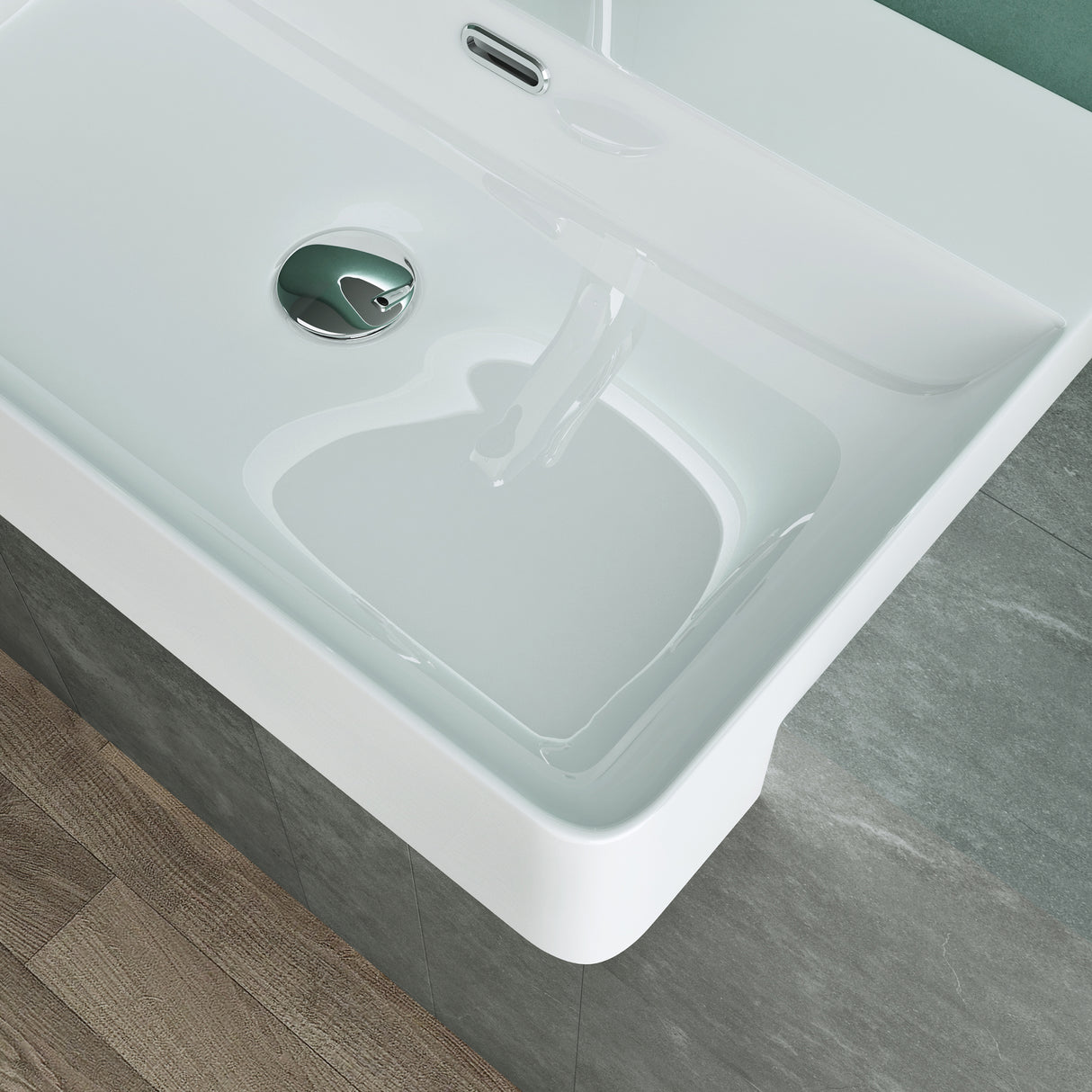 Lavabo à poser Glasvilla, lavabo rectangulaire en céramique, 1 trou de robinetterie, blanc, Bruxelles 702