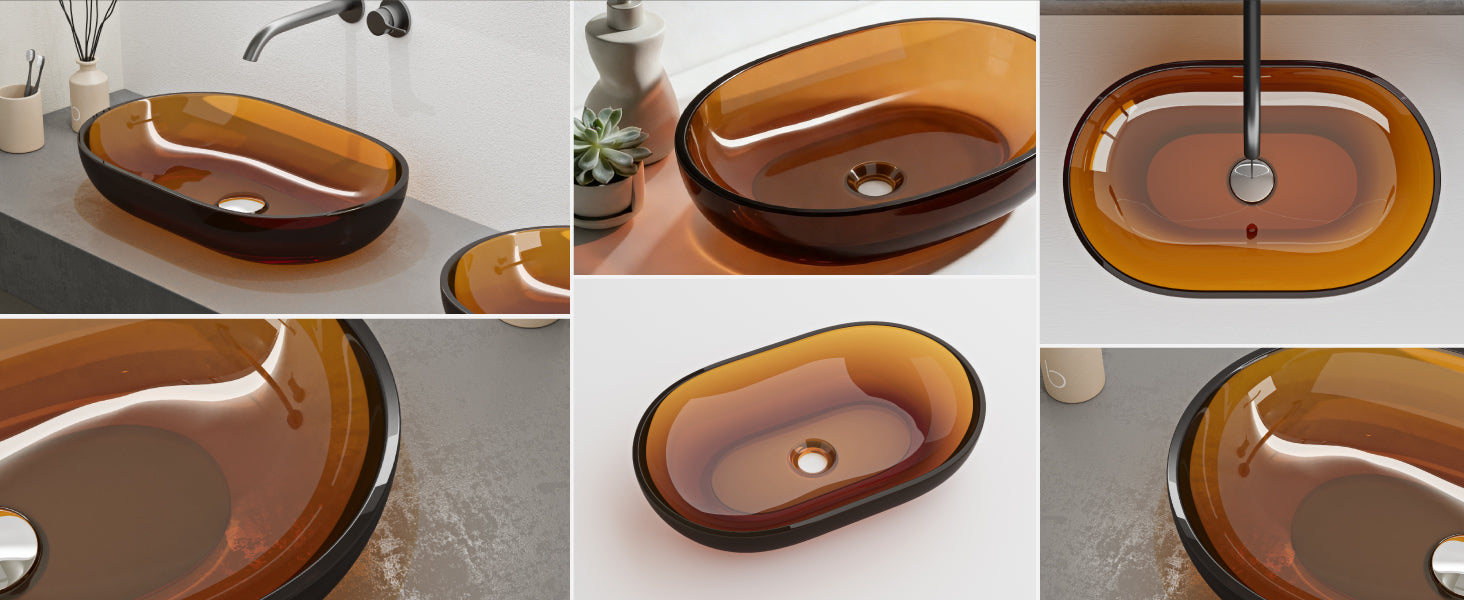 Glasvilla Design Lavabo Sobre Encimera Coloria03 – Resina Oval Translúcida 54 cm