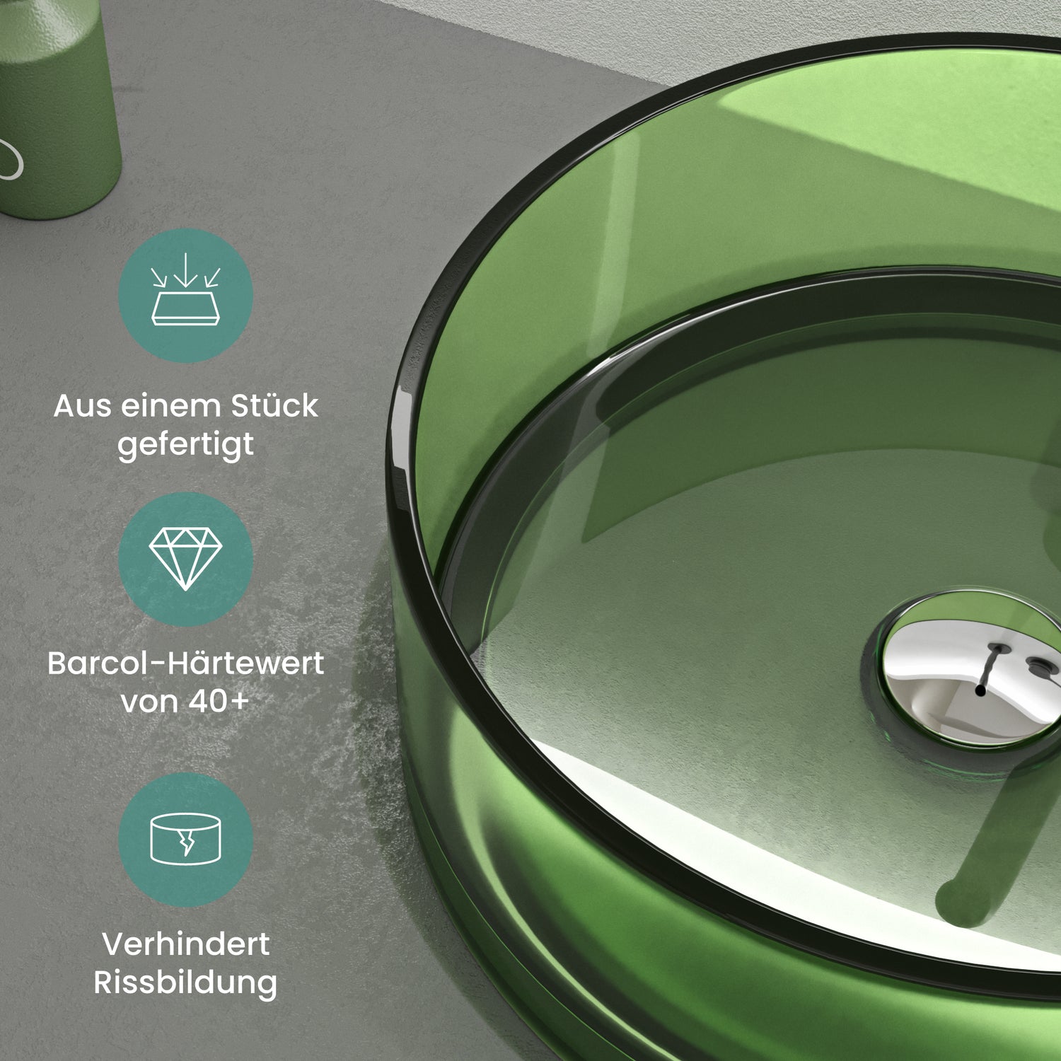 glasvilla Waschbecken rund Aufsatzwaschbecken aus Kunstharz Waschschale Handwaschbecken 40x40x14cm ohne Hahnloch und Überlauf Coloria01