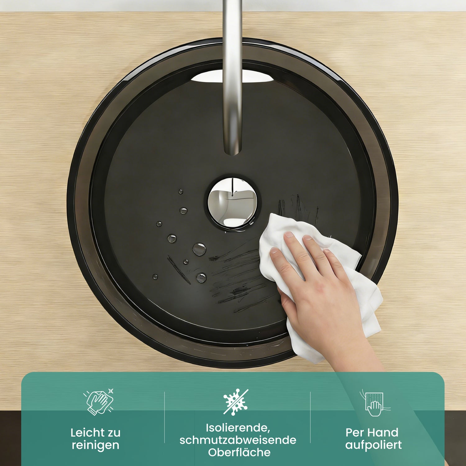 glasvilla Waschbecken rund Aufsatzwaschbecken aus Kunstharz Waschschale Handwaschbecken 40x40x14cm ohne Hahnloch und Überlauf Coloria01