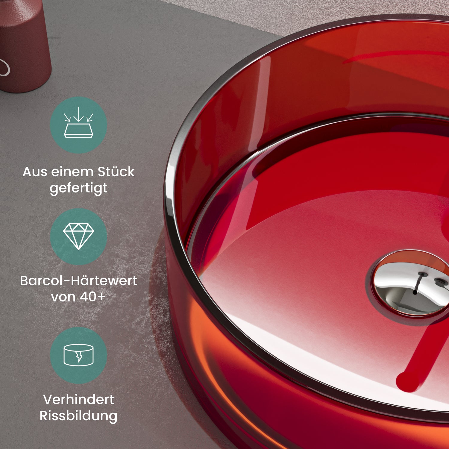 glasvilla Waschbecken rund Aufsatzwaschbecken aus Kunstharz Waschschale Handwaschbecken 40x40x14cm ohne Hahnloch und Überlauf Coloria01