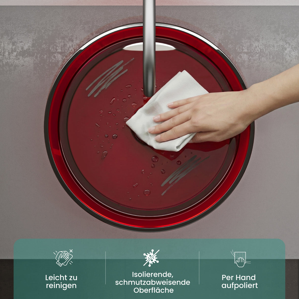 glasvilla Waschbecken rund Aufsatzwaschbecken aus Kunstharz Waschschale Handwaschbecken 40x40x14cm ohne Hahnloch und Überlauf Coloria01