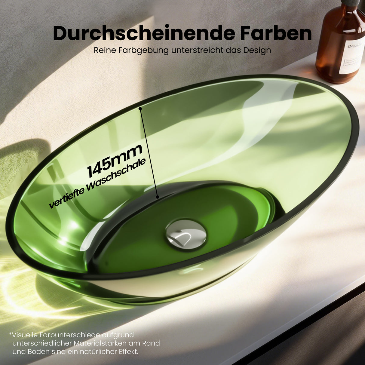 Glasvilla Design Lavabo Sobre Encimera Coloria02 – Resina Oval Translúcida 63 cm