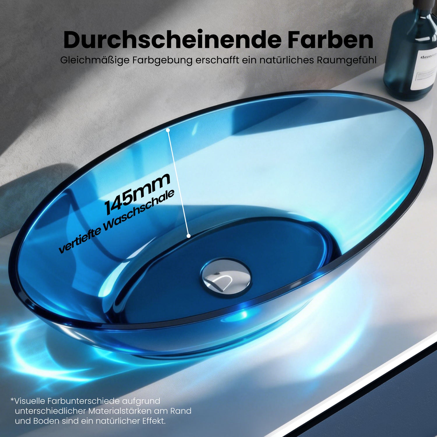 glasvilla Waschbecken Aufsatzwaschbecken aus Kunstharz Waschschale Handwaschbecken Oval 63x34x17cm ohne Hahnloch und Überlauf Coloria02