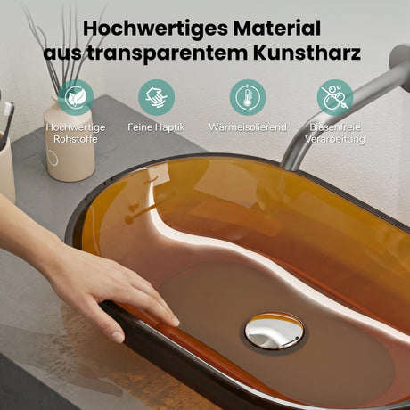 glasvilla Waschbecken Aufsatzwaschbecken aus Kunstharz Waschschale Handwaschbecken Oval 63x34x17cm ohne Hahnloch und Überlauf Coloria03