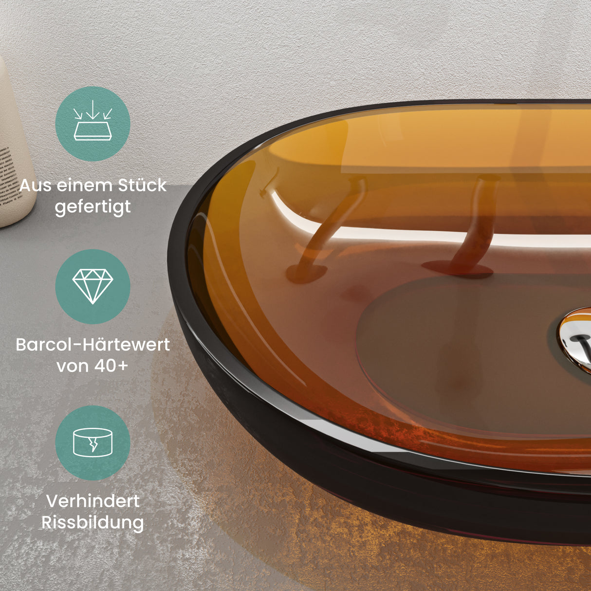 glasvilla Waschbecken Aufsatzwaschbecken aus Kunstharz Waschschale Handwaschbecken Oval 63x34x17cm ohne Hahnloch und Überlauf Coloria03