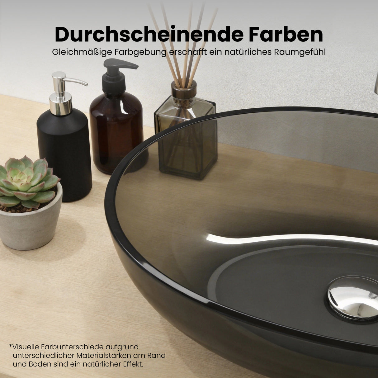 glasvilla Lavabo da Appoggio in Resina 60x36x14cm, Lavabo da Bagno Ovale Senza Foro Rubinetto e Troppopieno, Coloria04