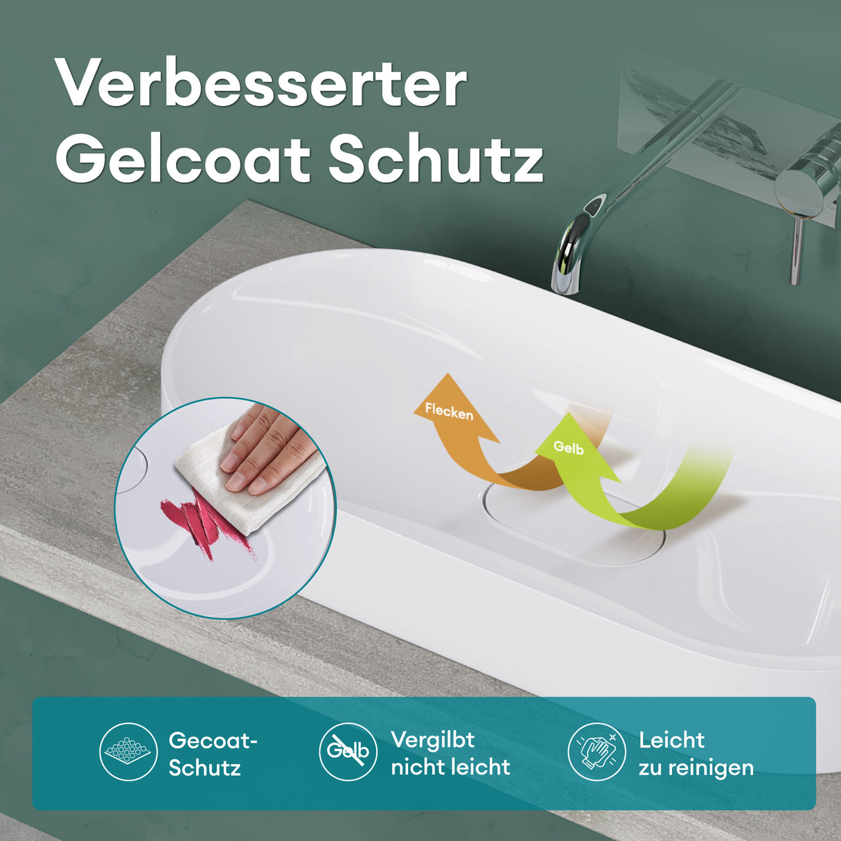 glasvilla lavabo sobre encimera cuenco de mineral compuesto incl. sellado nano Col826