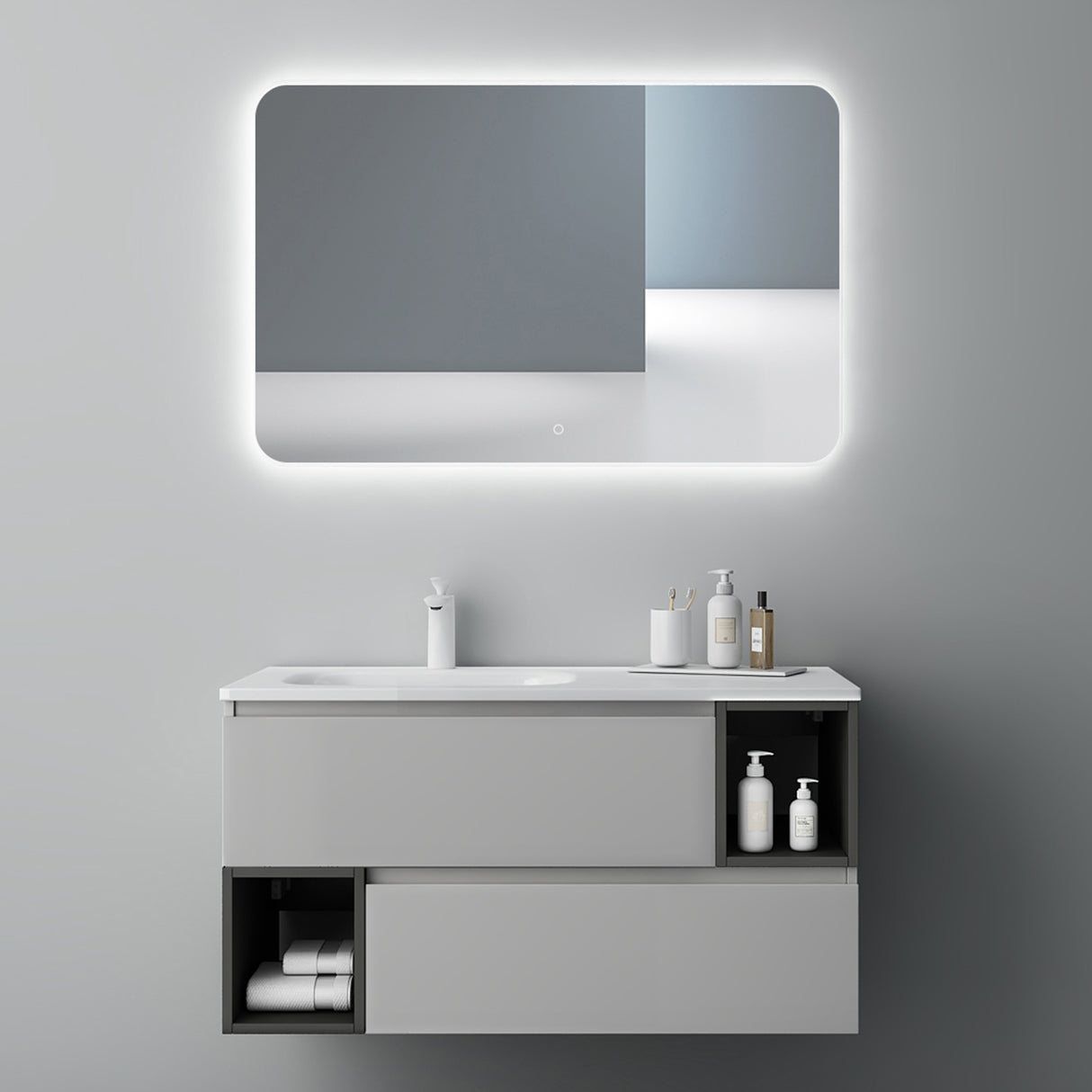 glasvilla Meubles de Salle de Bain | Armoire de Salle de Bain avec Miroir | Meuble Sous-Vasque en Solid Surface Gemini