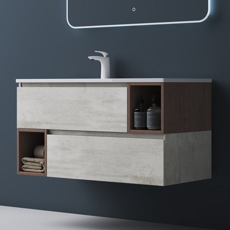 glasvilla Meubles de Salle de Bain | Armoire de Salle de Bain avec Miroir | Meuble Sous-Vasque en Solid Surface Gemini