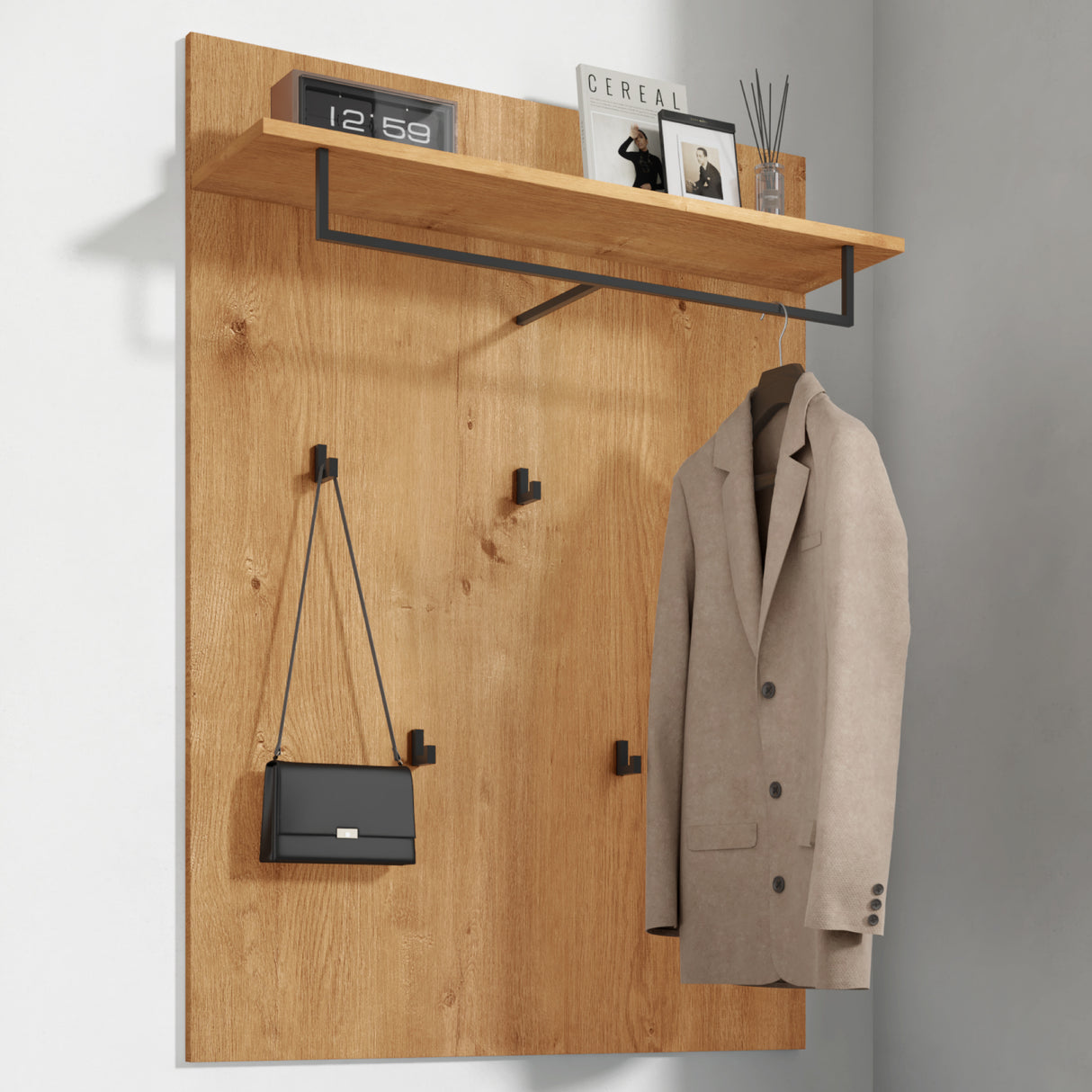 glasvilla Garderobenpaneel Wandgarderobe mit Ablage und 5 Haken Wandpaneel Hakenpaneel Garderobenhaken Garderobenboard 78x108cm Gabo-01