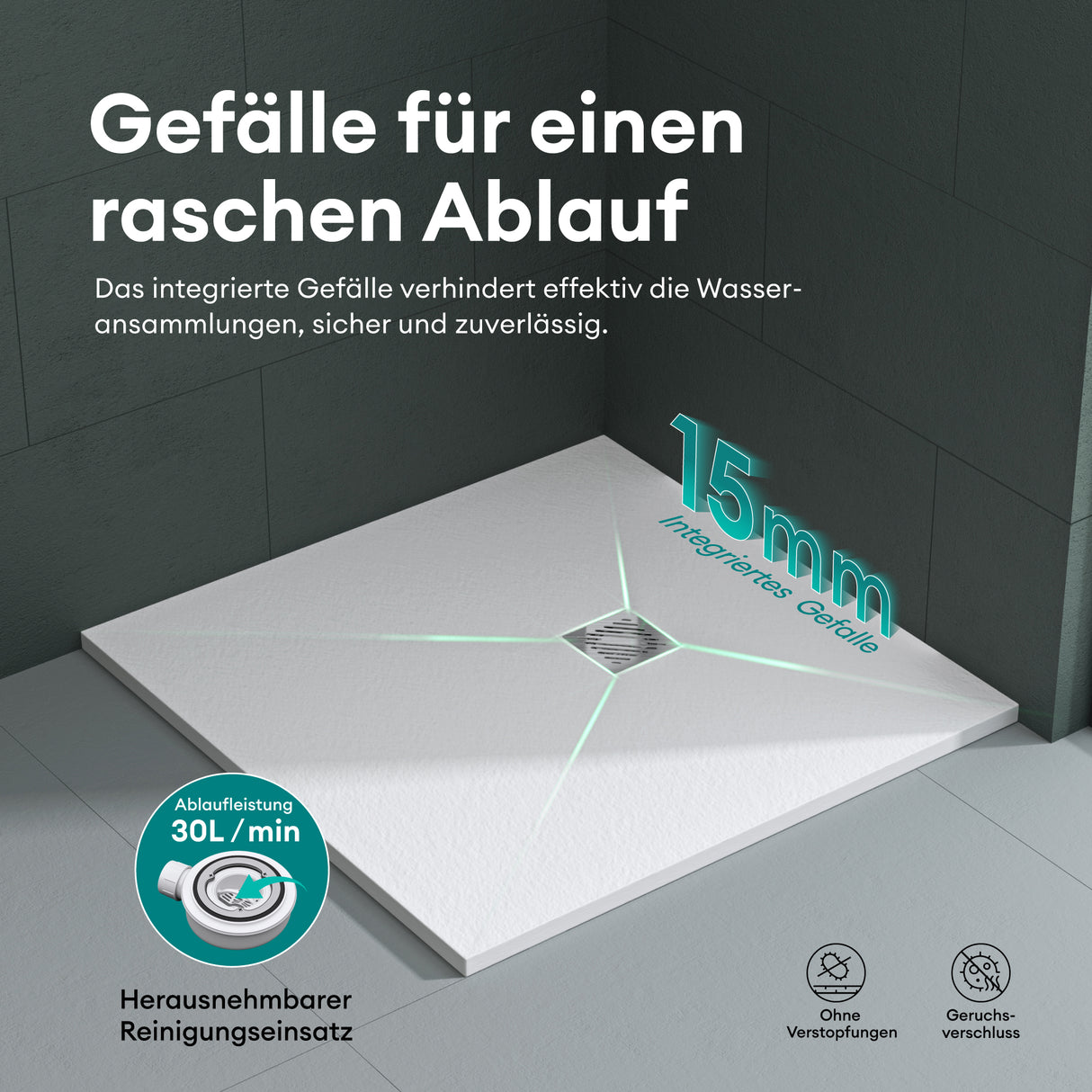 glasvilla Duschwanne Duschtasse aus Mineralguss Mineralgusswan DIN-Anschlüsse Geoma09