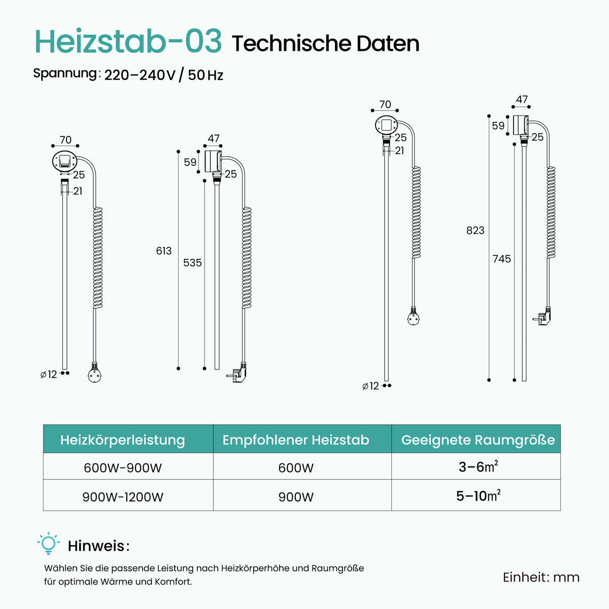 glasvilla Smart WiFi Heizstab für Badheizkörper, Heizelement  Elektrischer Heizstab mit App-Steuerung, Thermostat & Timer-Funktion, Heizpatrone für Handtuchheizkörper Heizstab-03
