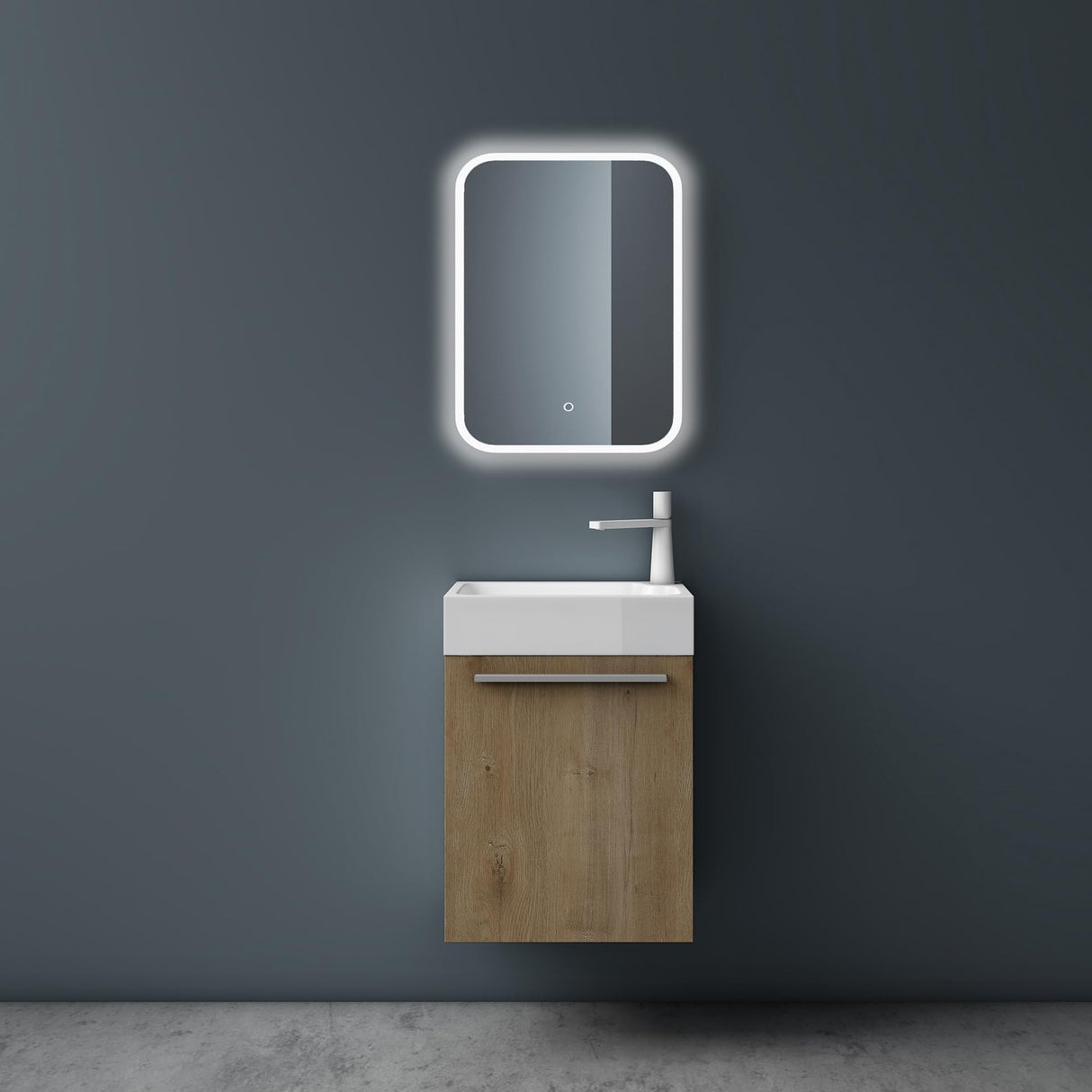 glasvilla Ensemble de Meubles de Salle de Bain Petit Meuble Sous-Vasque 46 cm Meuble Bas avec Vasque Blanche en Solid Surface pour WC Invités Pisa