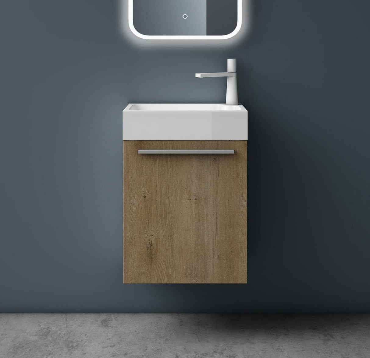 glasvilla Ensemble de Meubles de Salle de Bain Petit Meuble Sous-Vasque 46 cm Meuble Bas avec Vasque Blanche en Solid Surface pour WC Invités Pisa