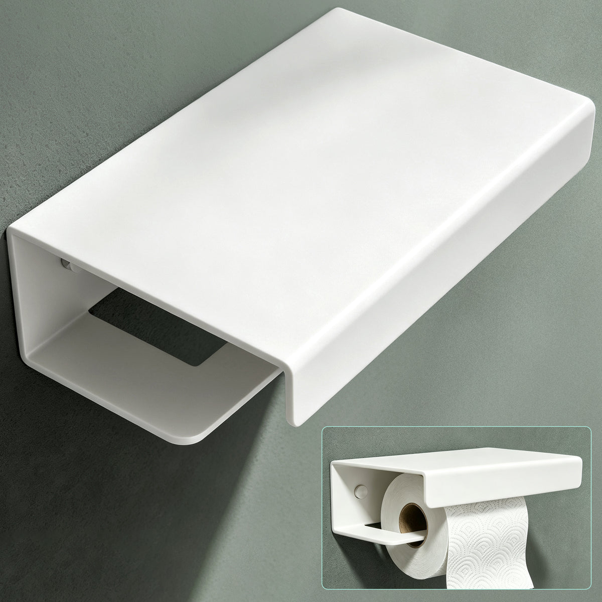 Porte-papier toilette Glasvilla avec étagère, support de papier toilette WC en alliage d'aluminium, dérouleur de papier toilette Lino-05
