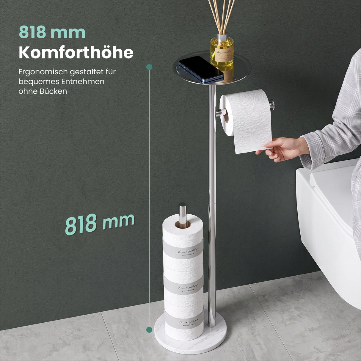 glasvilla Klopapierhalter Stehend, Toilettenpapierhalter  | Edelstahl, Klorollenhalter freistehend, Toilettenpapier Aufbewahrung für 4 Rollen, ohne Bohren, für Badezimmer & WC Lino-06