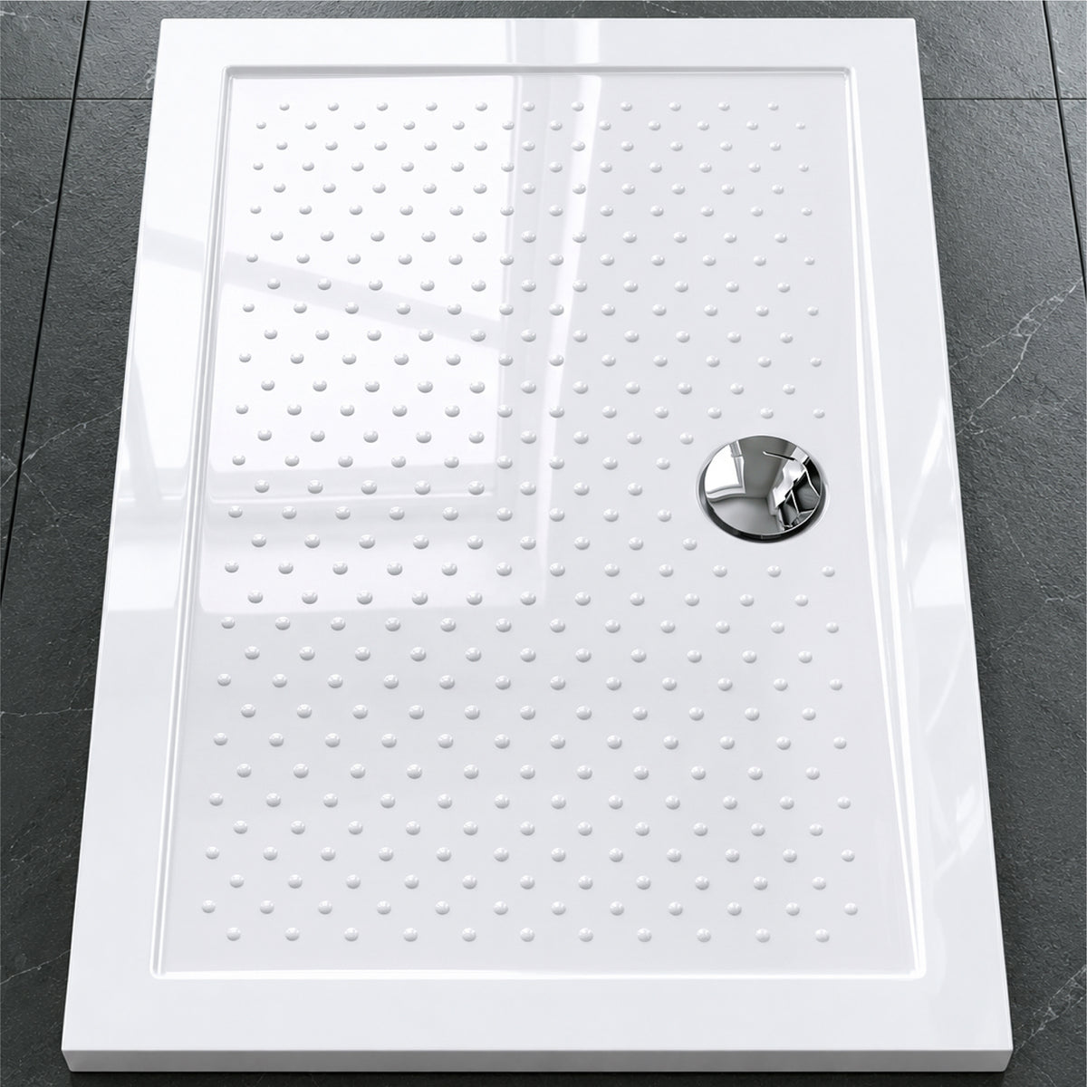 Glasvilla Design – Plato de ducha acrílico antideslizante rectangular Lucia (70–140 cm), montaje a ras de suelo
