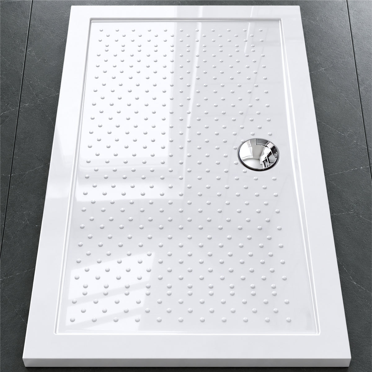 Glasvilla Design – Plato de ducha acrílico antideslizante rectangular Lucia (70–140 cm), montaje a ras de suelo