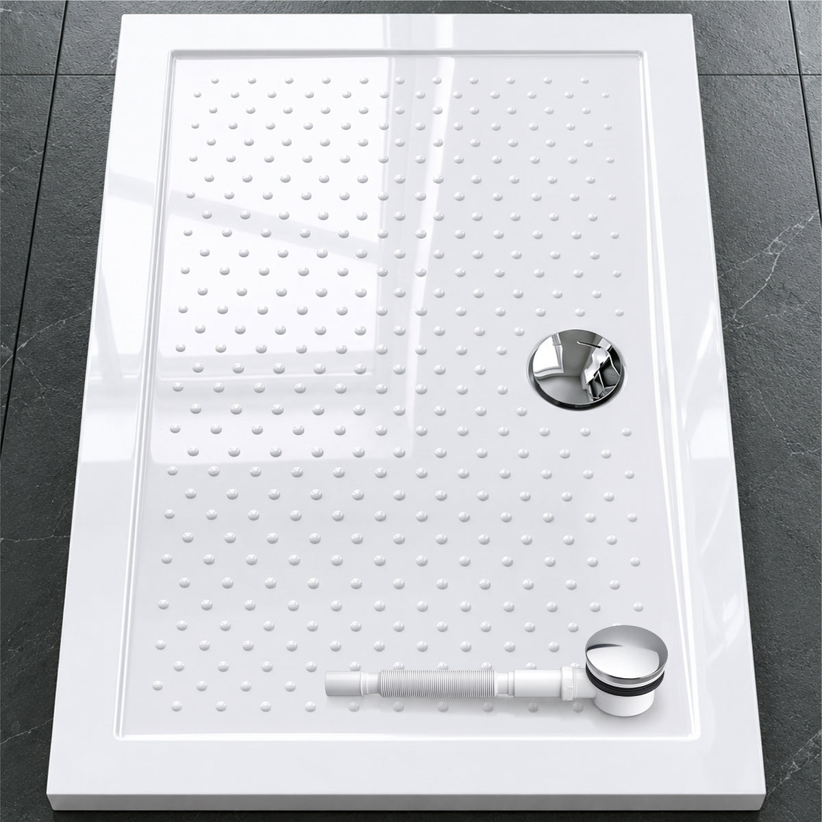 Glasvilla Design – Plato de ducha acrílico antideslizante rectangular Lucia (70–140 cm), montaje a ras de suelo