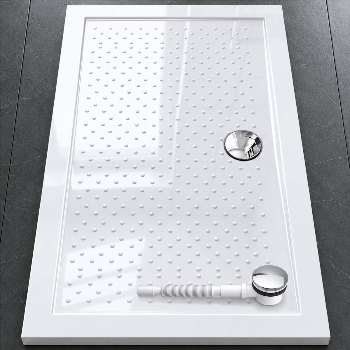 Glasvilla Design – Plato de ducha acrílico antideslizante rectangular Lucia (70–140 cm), montaje a ras de suelo