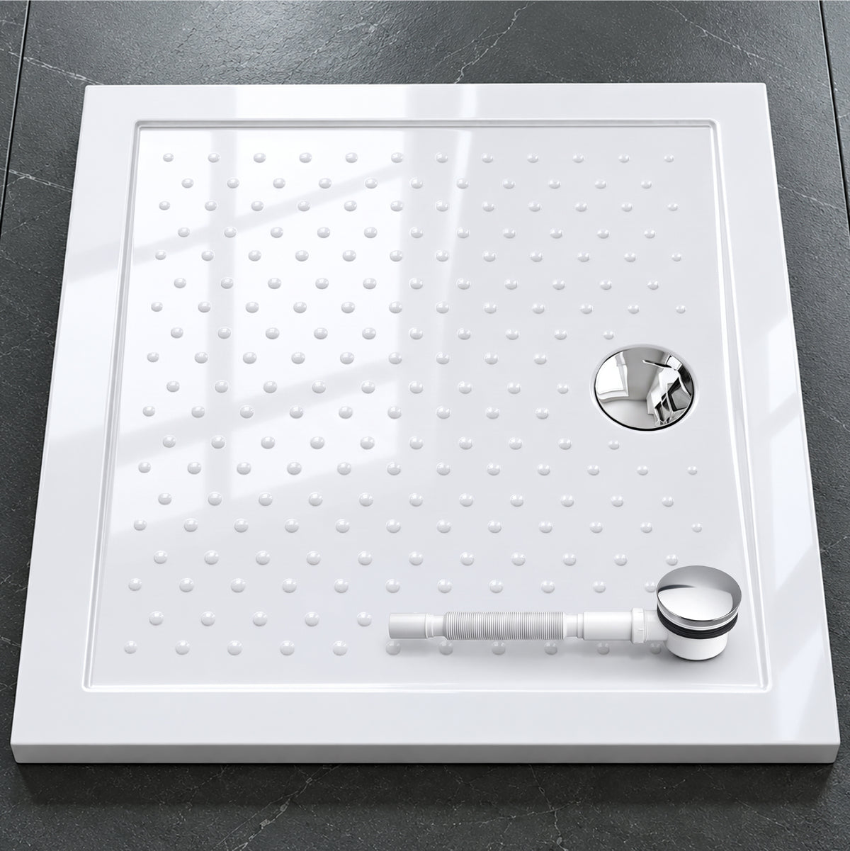 Glasvilla Design – Plato de ducha acrílico antideslizante rectangular Lucia (70–140 cm), montaje a ras de suelo