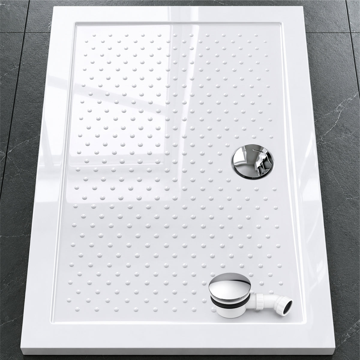 Glasvilla Design – Plato de ducha acrílico antideslizante rectangular Lucia (70–140 cm), montaje a ras de suelo