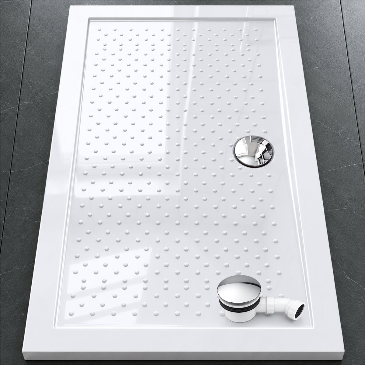 Glasvilla Design – Plato de ducha acrílico antideslizante rectangular Lucia (70–140 cm), montaje a ras de suelo