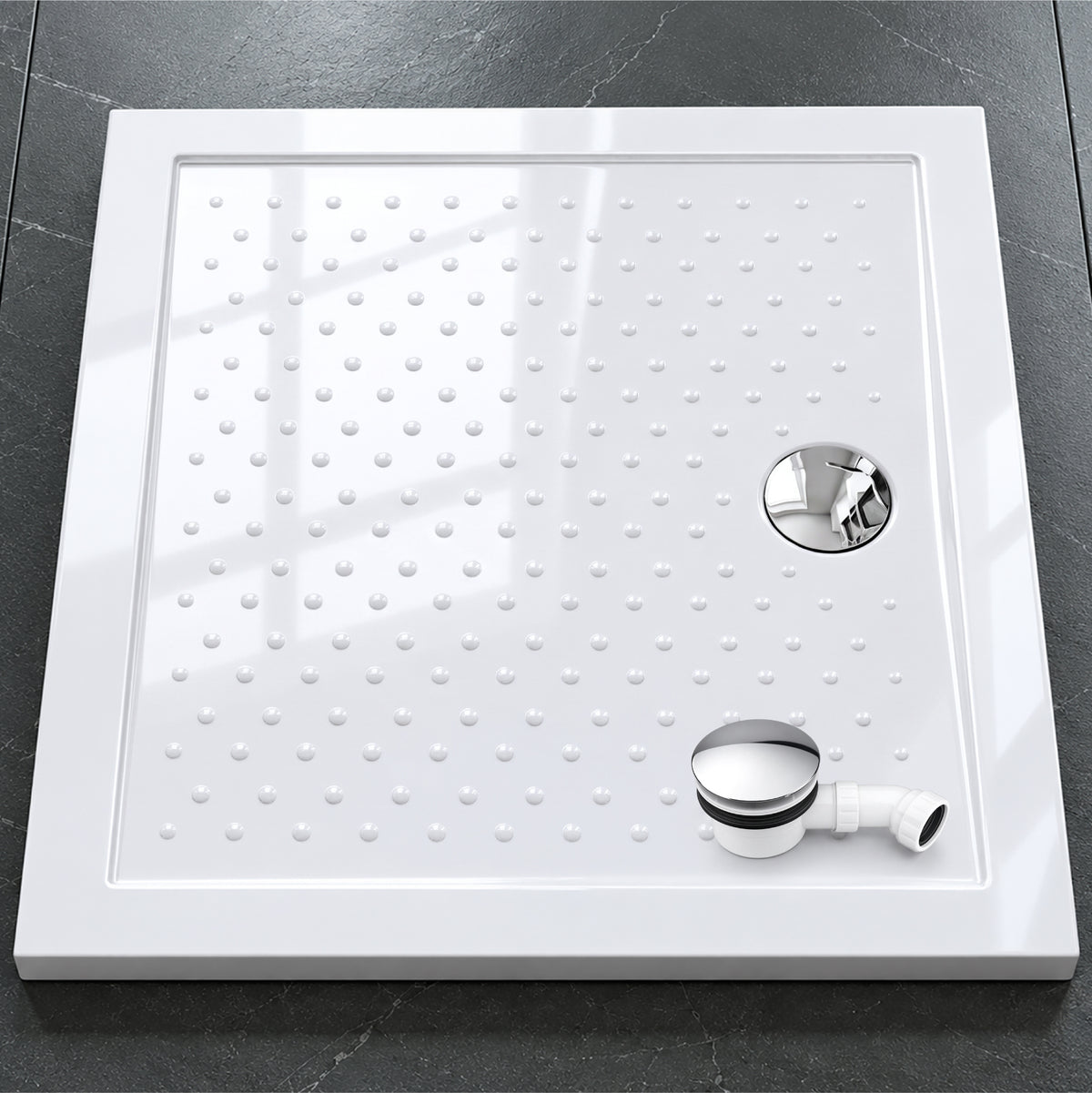 Glasvilla Design – Plato de ducha acrílico antideslizante rectangular Lucia (70–140 cm), montaje a ras de suelo
