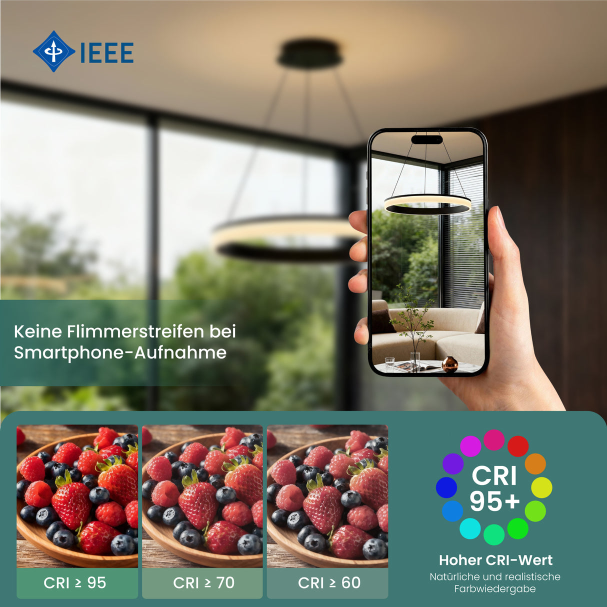 glasvilla Pendelleuchte Esstisch, LED Hängelampe, stufenlos dimmbar 3000K–6000K, höhenverstellbare Esstischlampe mit Fernbedienung & Wandschalter Luvina02